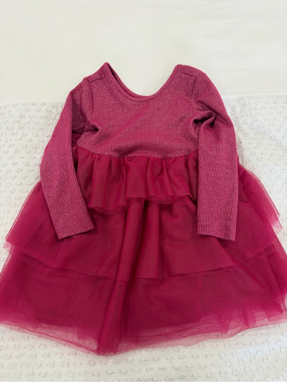 Girls Pink Layered Tulle Dress - Long Sleeve Kids size 6-7